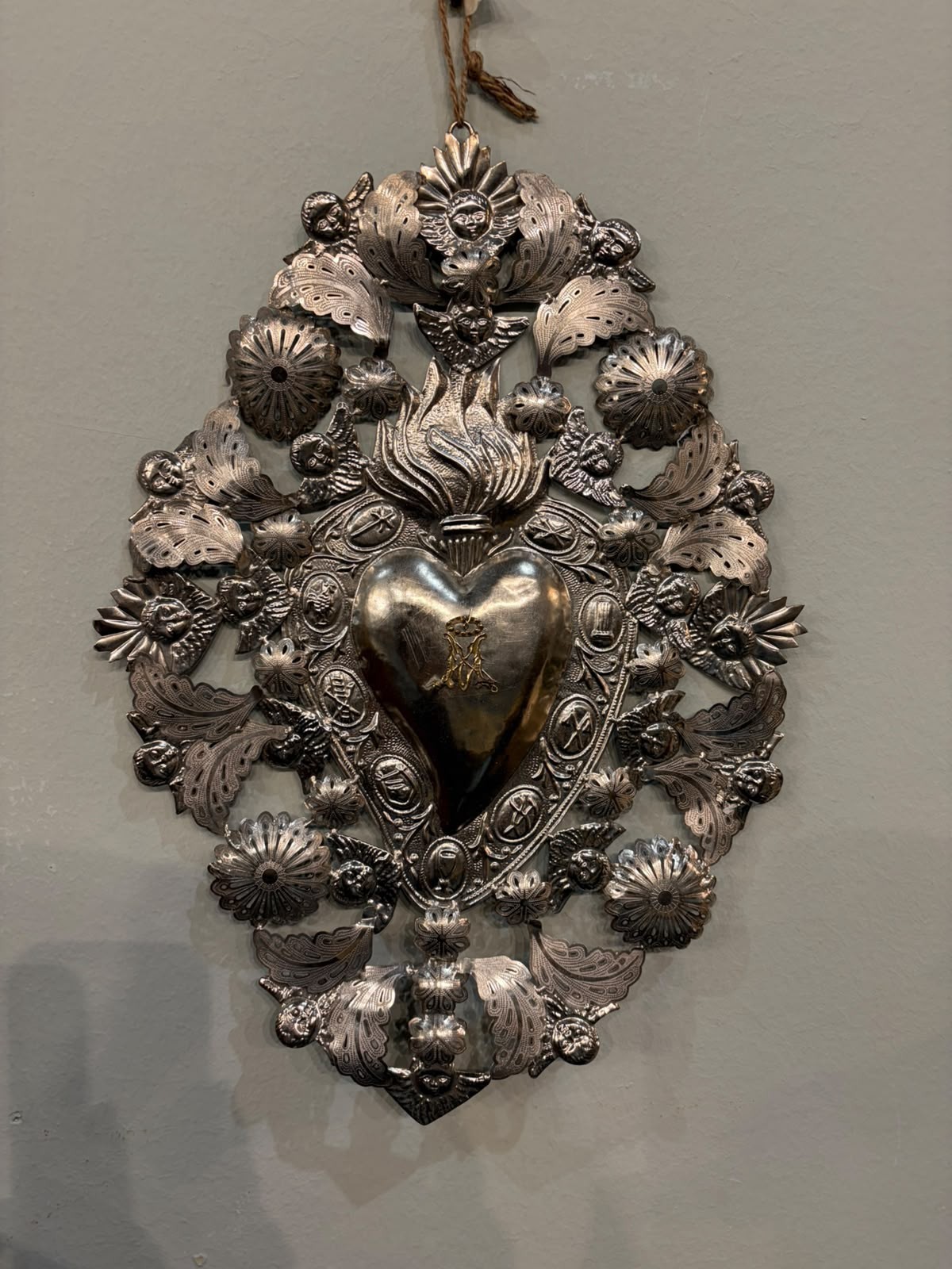 Antique Large Votive Heart Ex Voto 40 X 29
