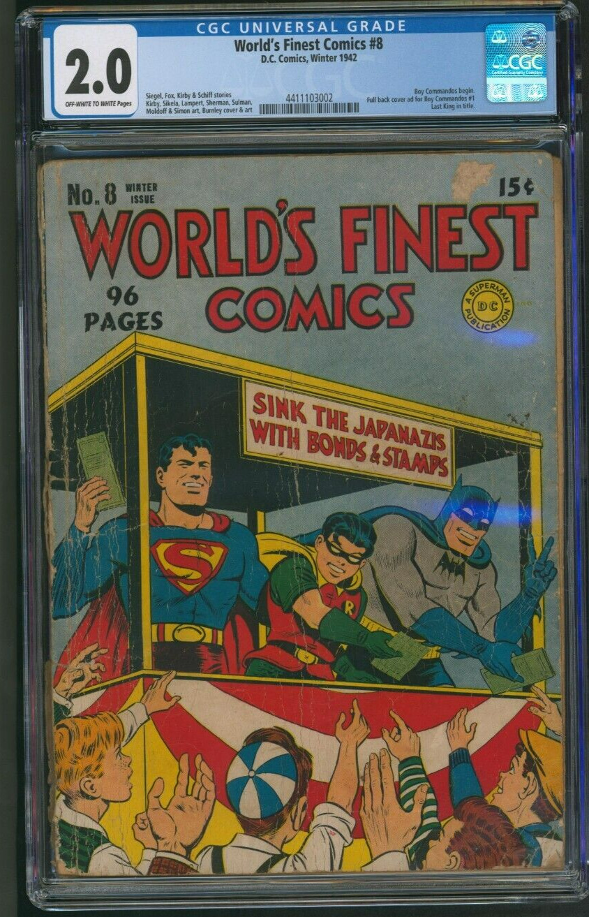World\'s Finest Comics #8 CGC 2.0 DC Comics 1942 Boy Commando Begins
