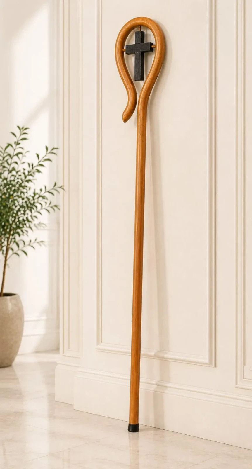 Wooden Crozier Staff, Hand Carved Bishop Quality, 72 Inch Height