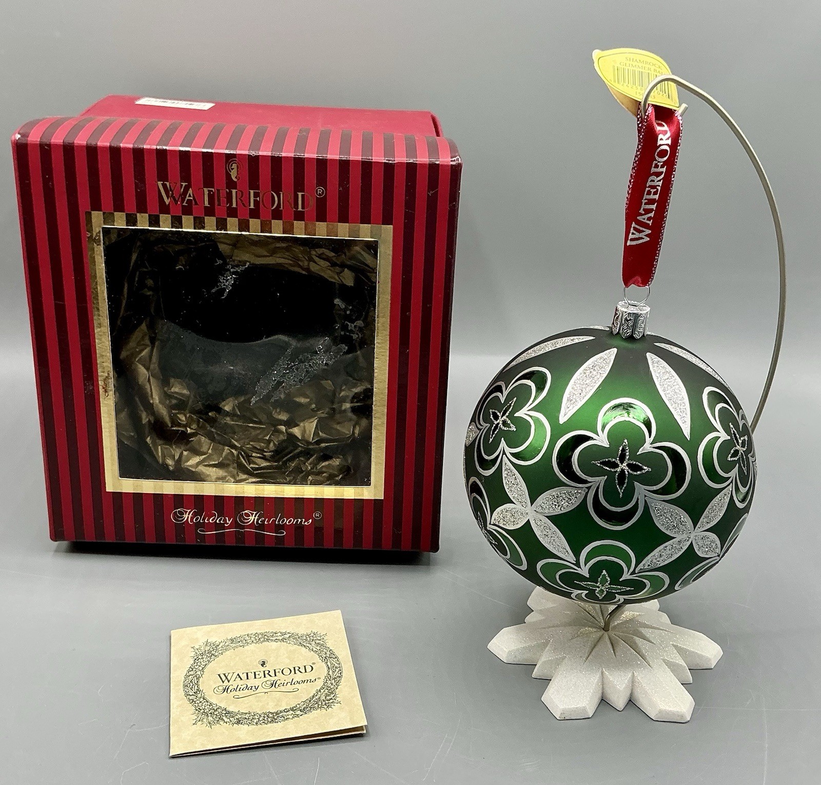 RARE VTG Waterford Holiday Heirlooms Ornament Shamrock Glitter Ball W/Box Irish