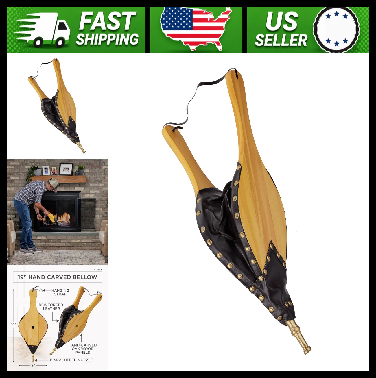 UniFlame 19-Inch Oversized Hand-Carved Fireplace Bellows UniFlame 19-Inch Oversized Hand-Carved Fireplace Bellows