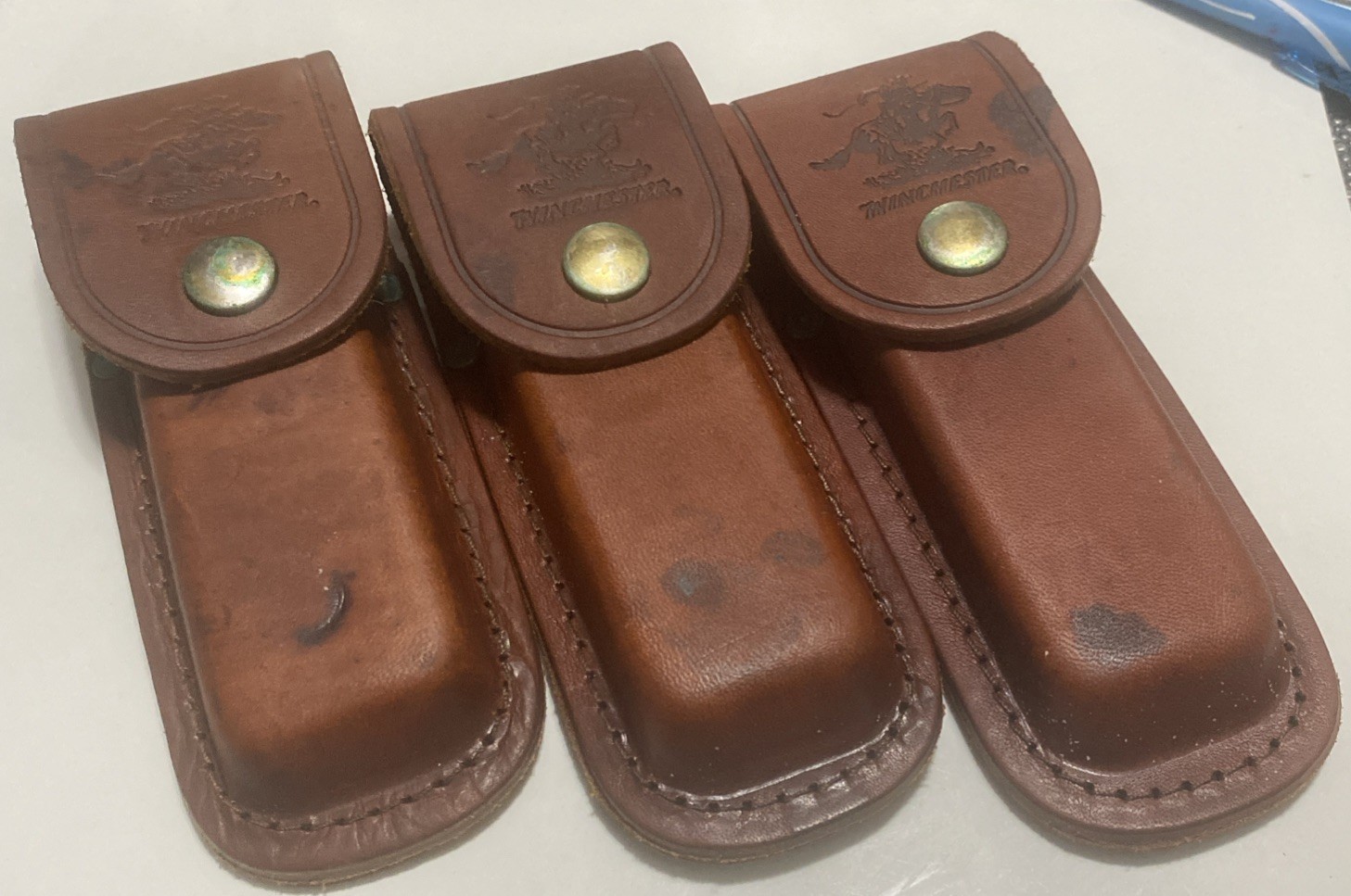 Lot Of 3 Vintage Winchester Genuine Leather 5” Lockback Knife Sheaths Sold AS IS
