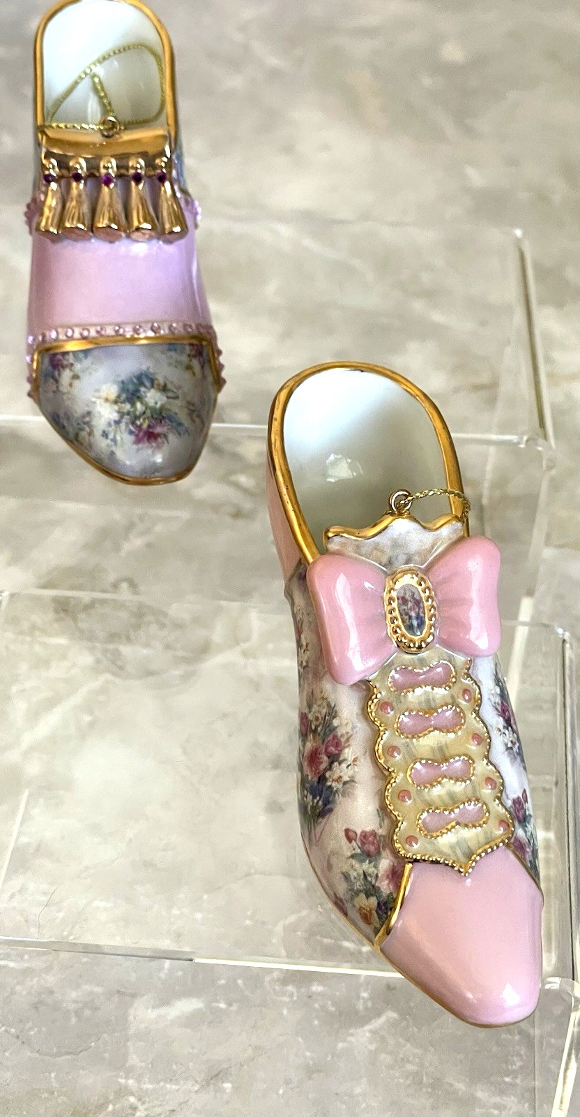 2 Pair of Victorian Fancy Shoe Ornaments Lena Liu's BradFord Porcelain 2001