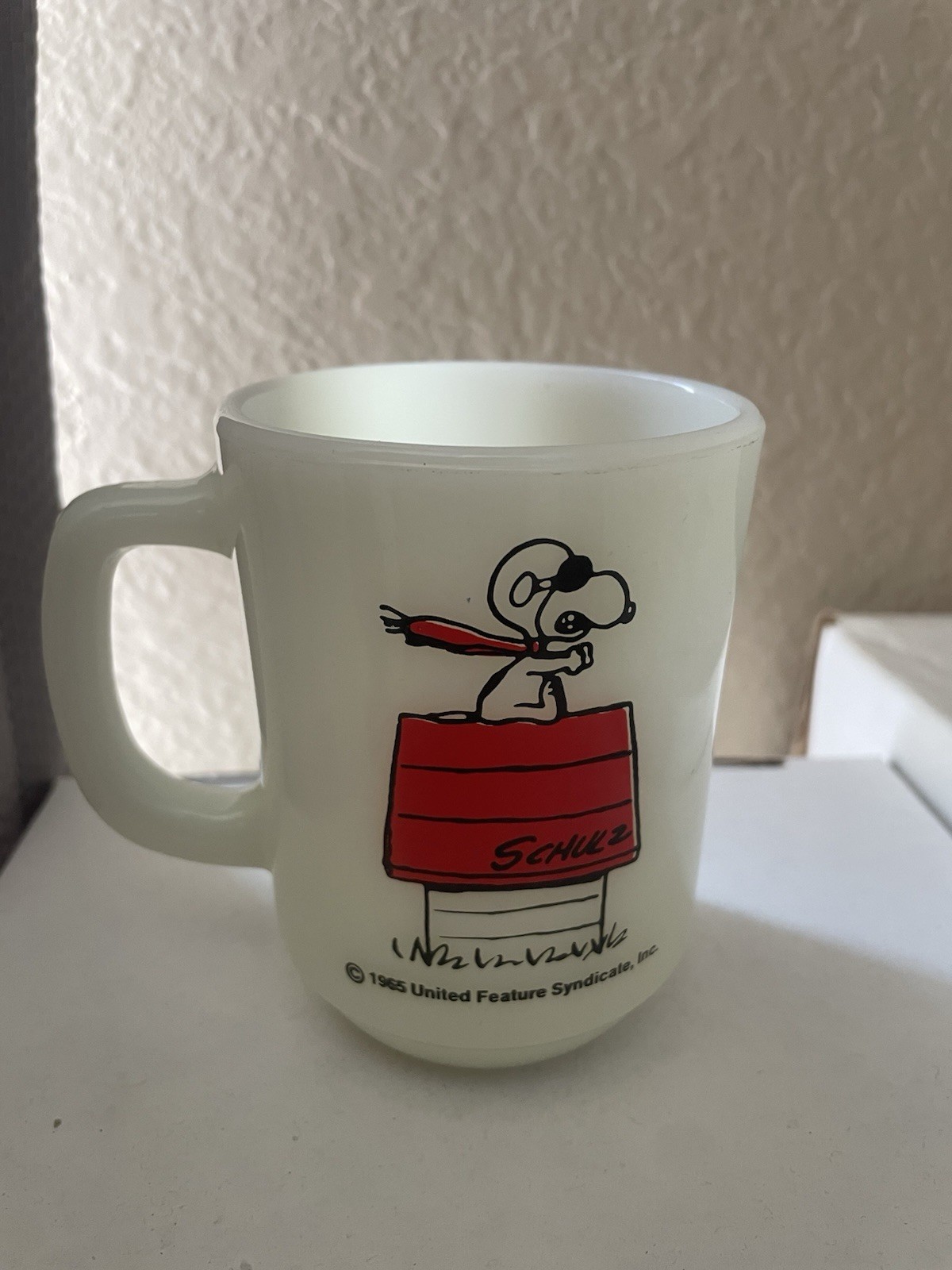 1965 Vintage Peanuts Snoopy Mug Curse You Red Baron USA Anchor Hocking Fast Ship
