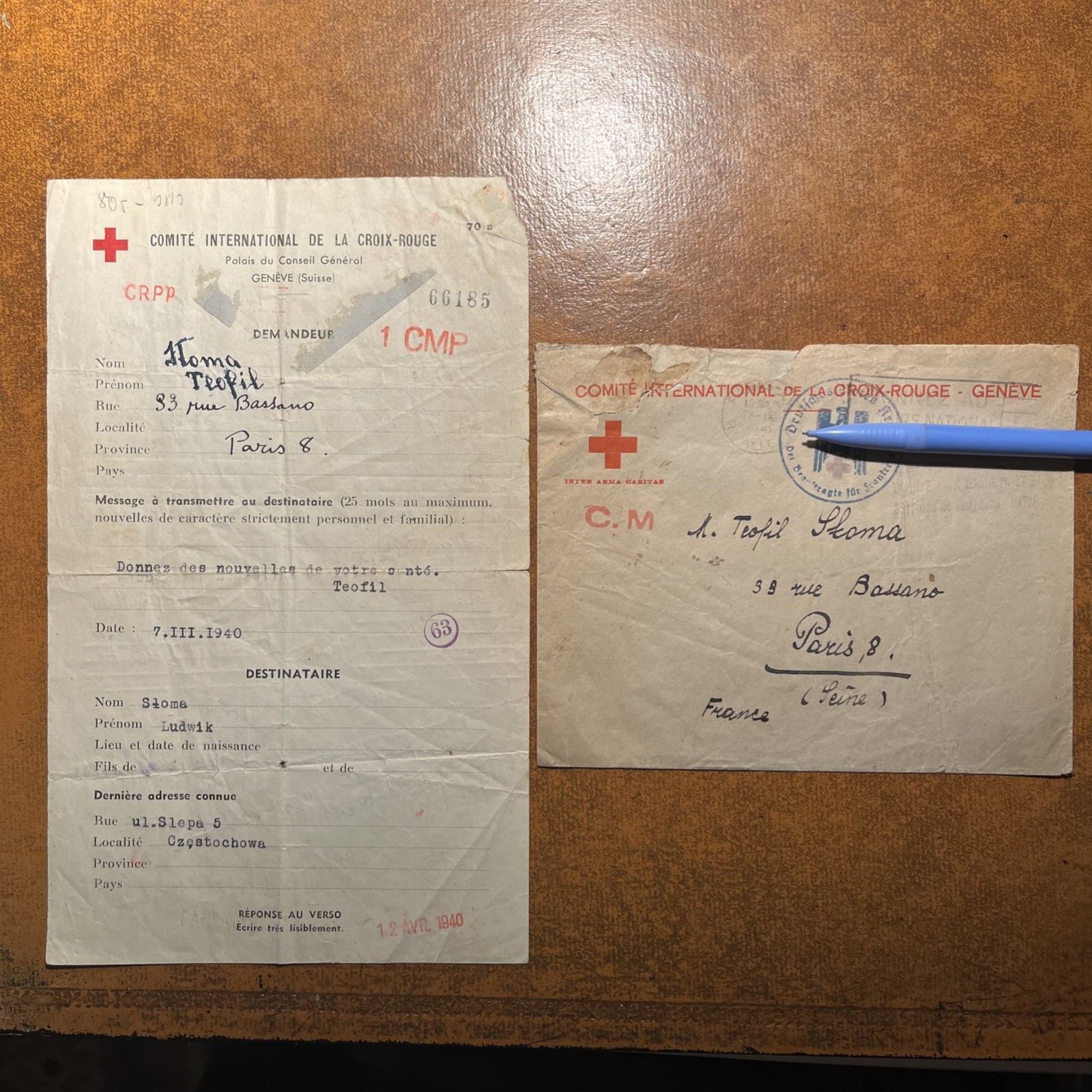 Poland Red Cross 1940 Letter Envelope Stamp Missing Prisoner Poland