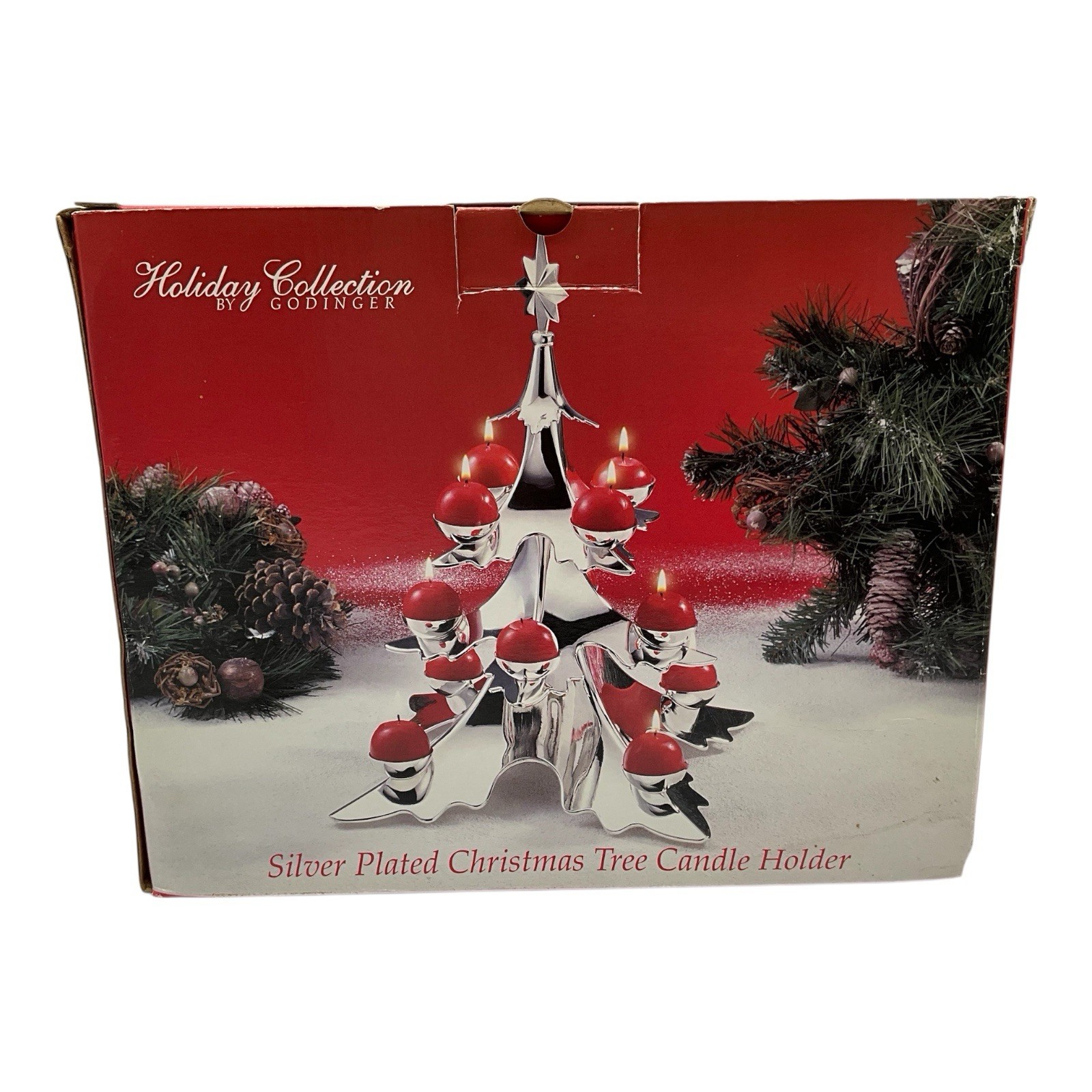 Vintage Silver Plated Godinger Christmas Tree Candle Holder NEW In Original Box