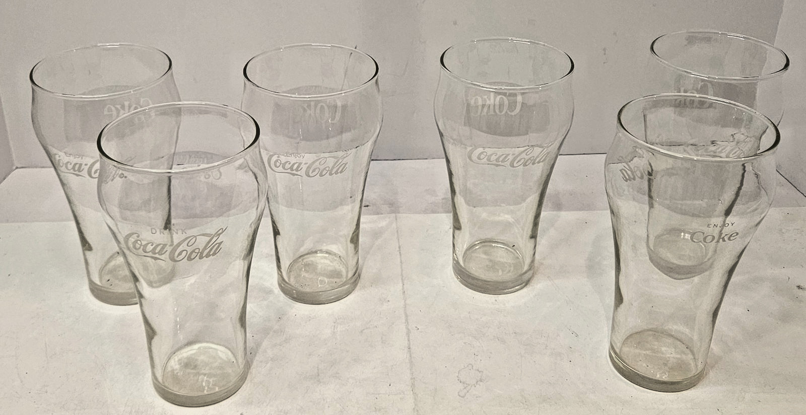 1950s–60s Coca‑Cola “Enjoy Coke/Enjoy Coca‑Cola” Bell‑Shaped Glass Tumblers VTg