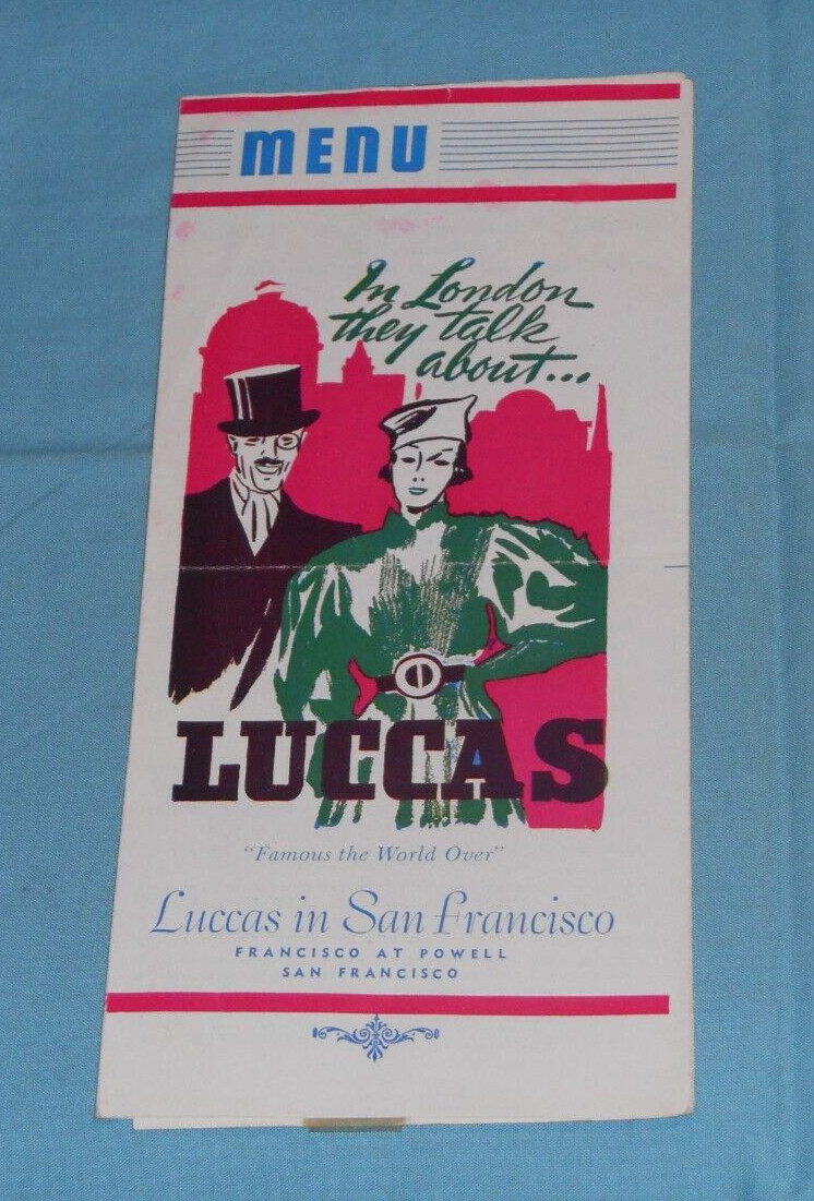 vintage LUCCAS restaurant MENU postcard mailer San Francisco California
