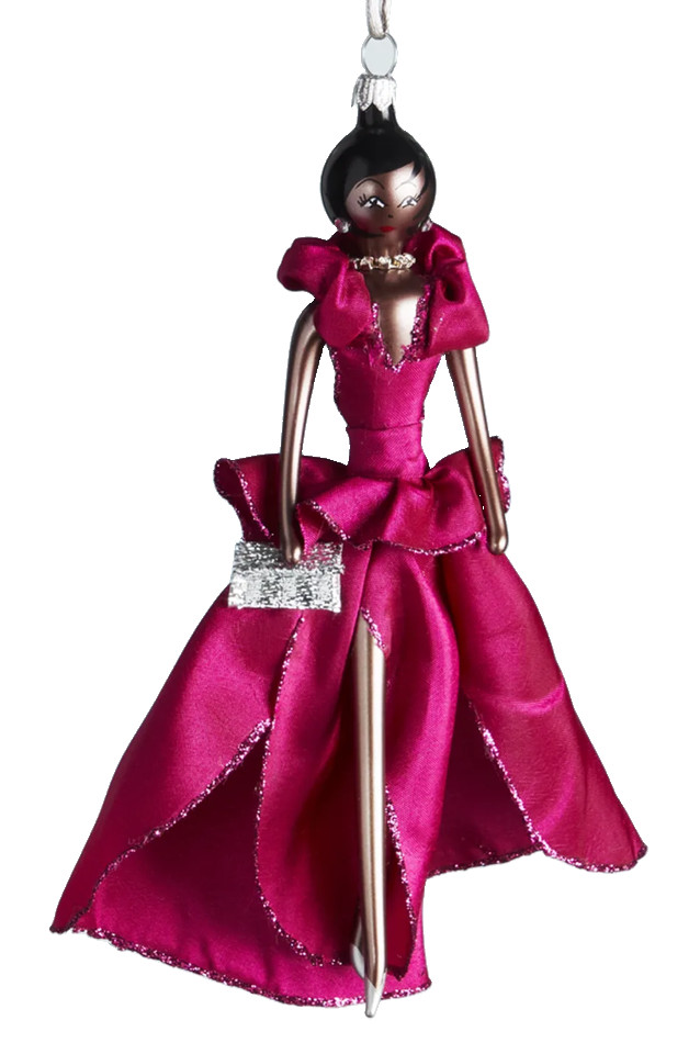 De Carlini Neiman Marcus Elegant Lady Fuchsia Dress Christmas Ornament NIB
