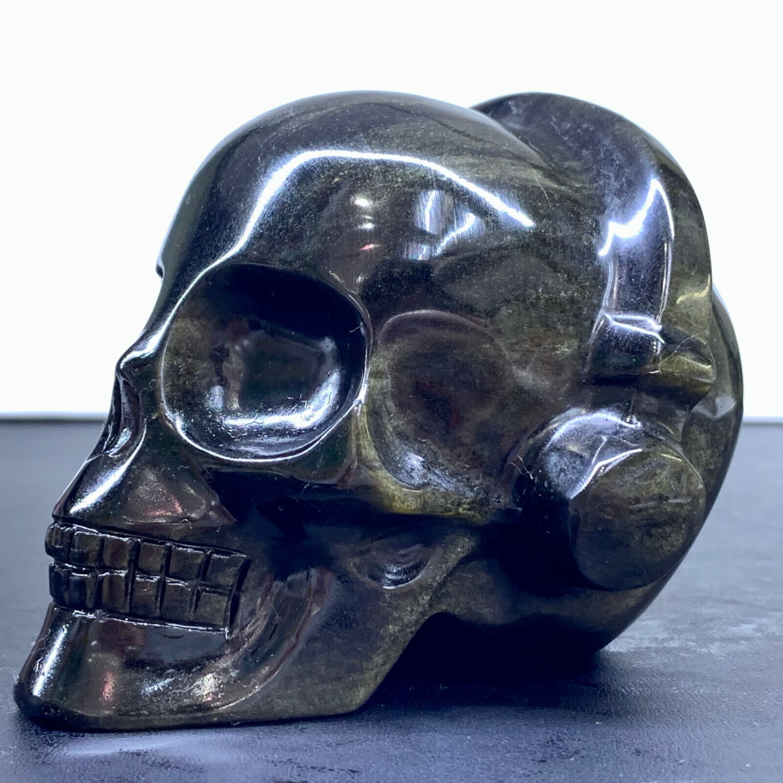 1.31LB Natural golden Obsidian Stone Quartz Crystal Carved skull Carving healing