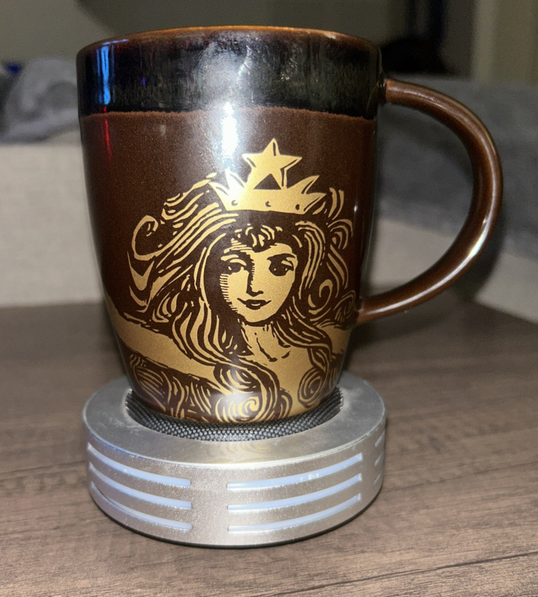 Starbucks 2012 Anniversary Mug Siren Mermaid Gold Brown Bone China 12oz NICE