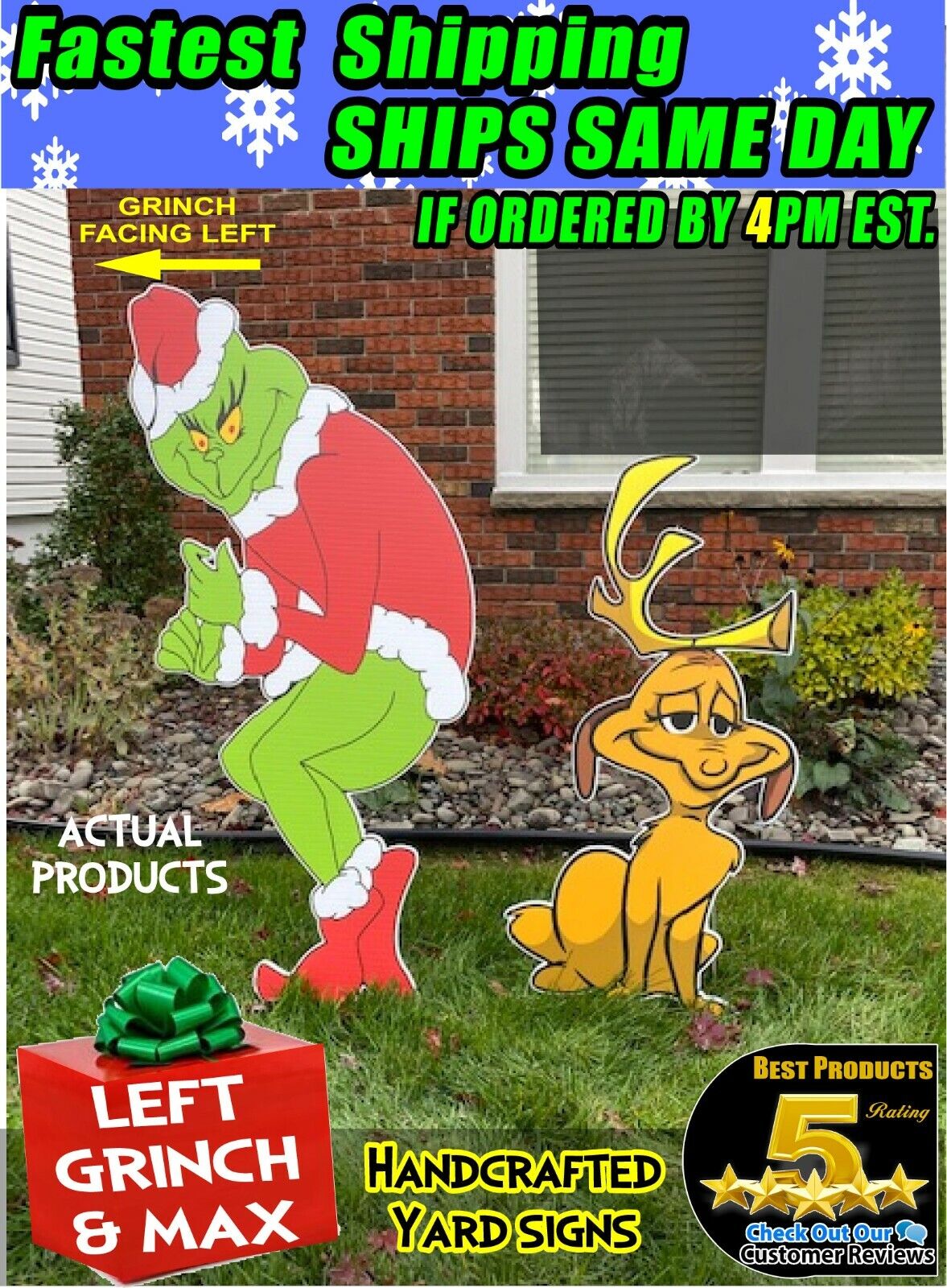 GRINCH Stealing CHRISTMAS Lights LEFT Facing GRINCH + MAX The Dog FAST SHIPPING