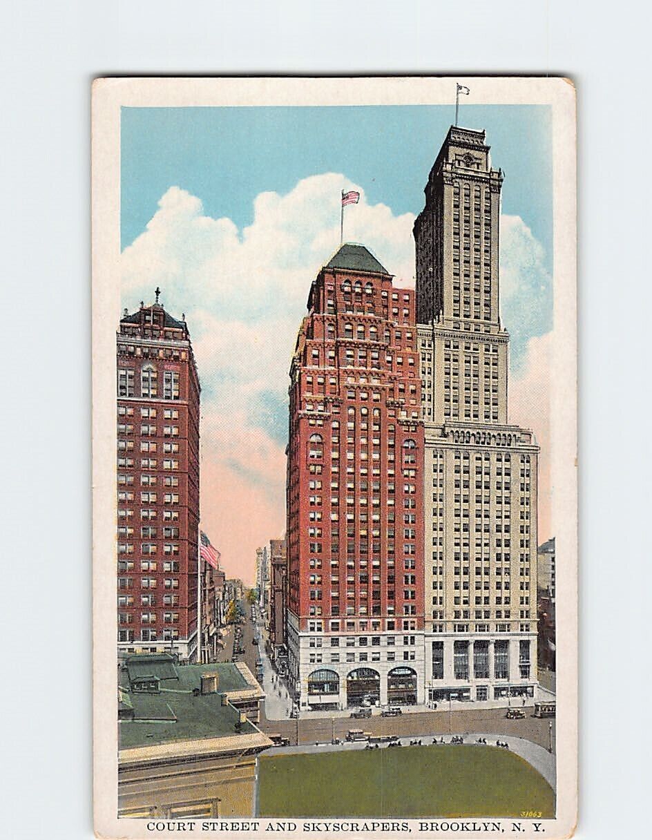 Postcard Court Street and Skyscrapers Brooklyn New York USA