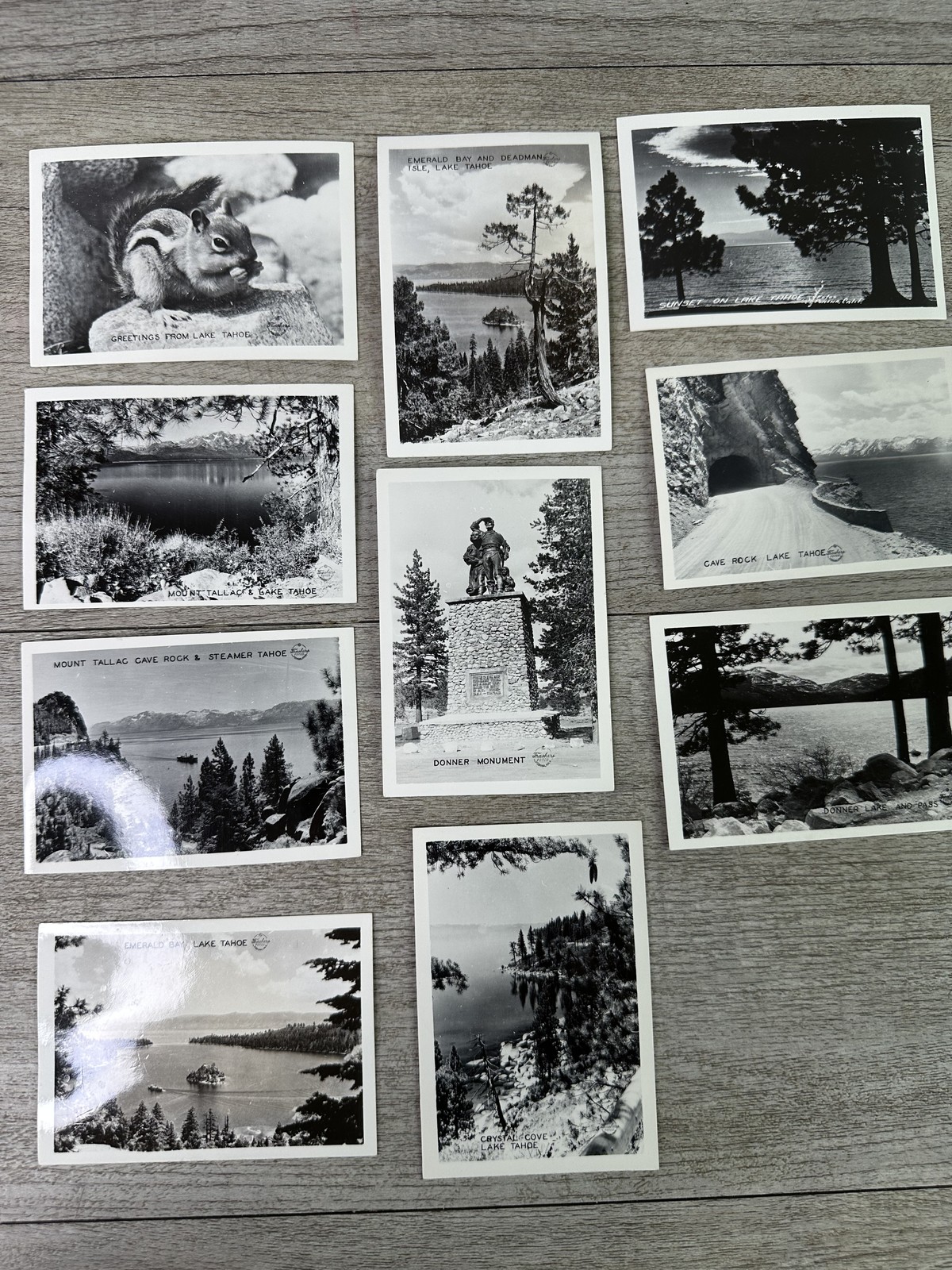 Vintage Lake Tahoe & Donner Lake Postcard Lot B&W Fred Harvey Topographical Set Vintage Lake Tahoe & Donner Lake Postcard Lot B&W Fred Harvey Topographical Set