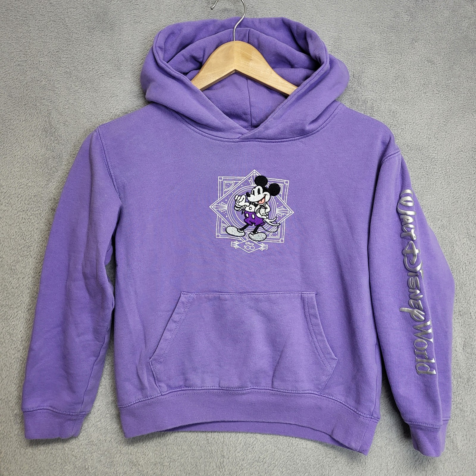 Disney 100 Years of Wonder Kids Girls Sz 9 Purple Anniversary Sweatshirt Hoodie