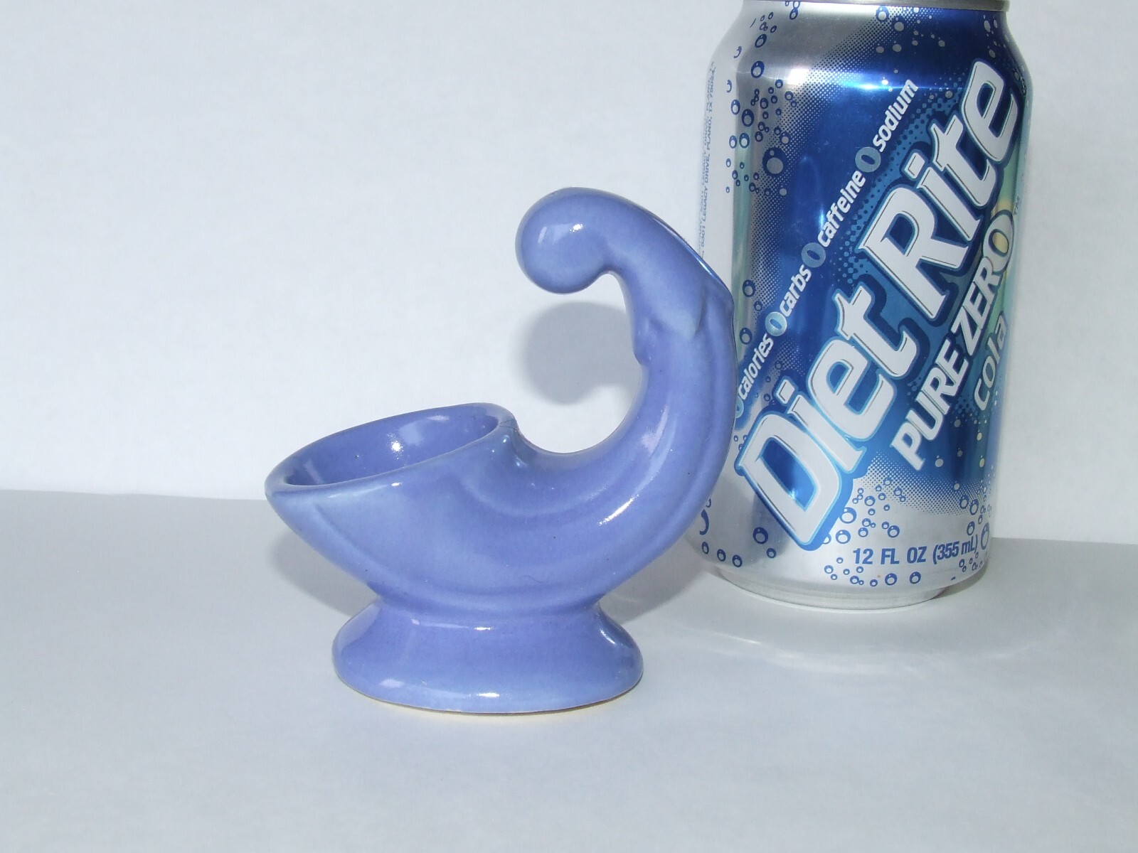 1939 Monmouth Art Pottery Glossy Blue Miniature Cornucopia Bud Vase Marked USA