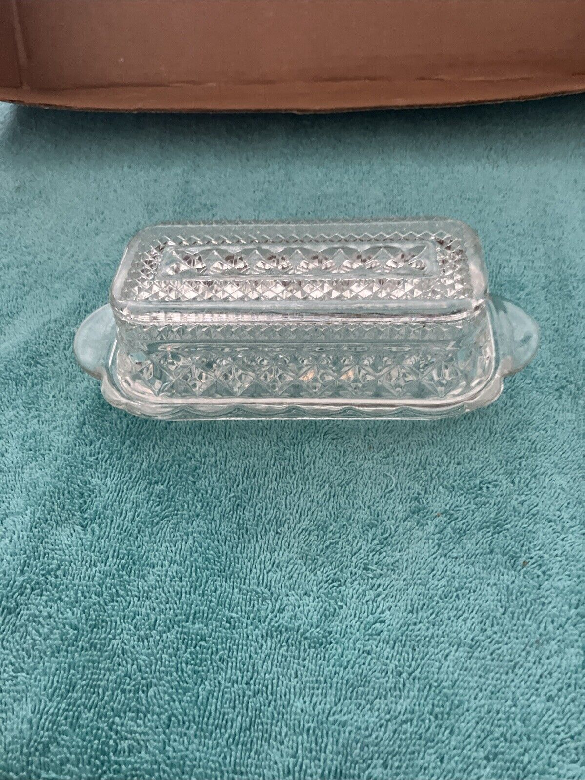 Vtg Anchor Hocking Wexford Glass Butter Dish w/Lid 8” Long