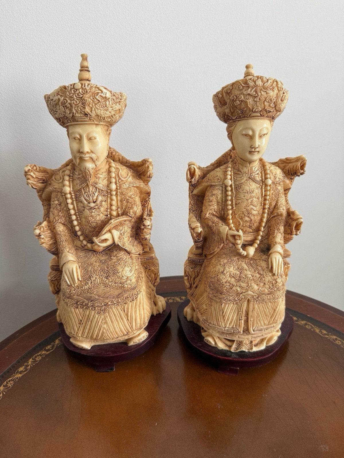 VTG Chinese Carved Resin Emperor and Empress Figurines Set of 2