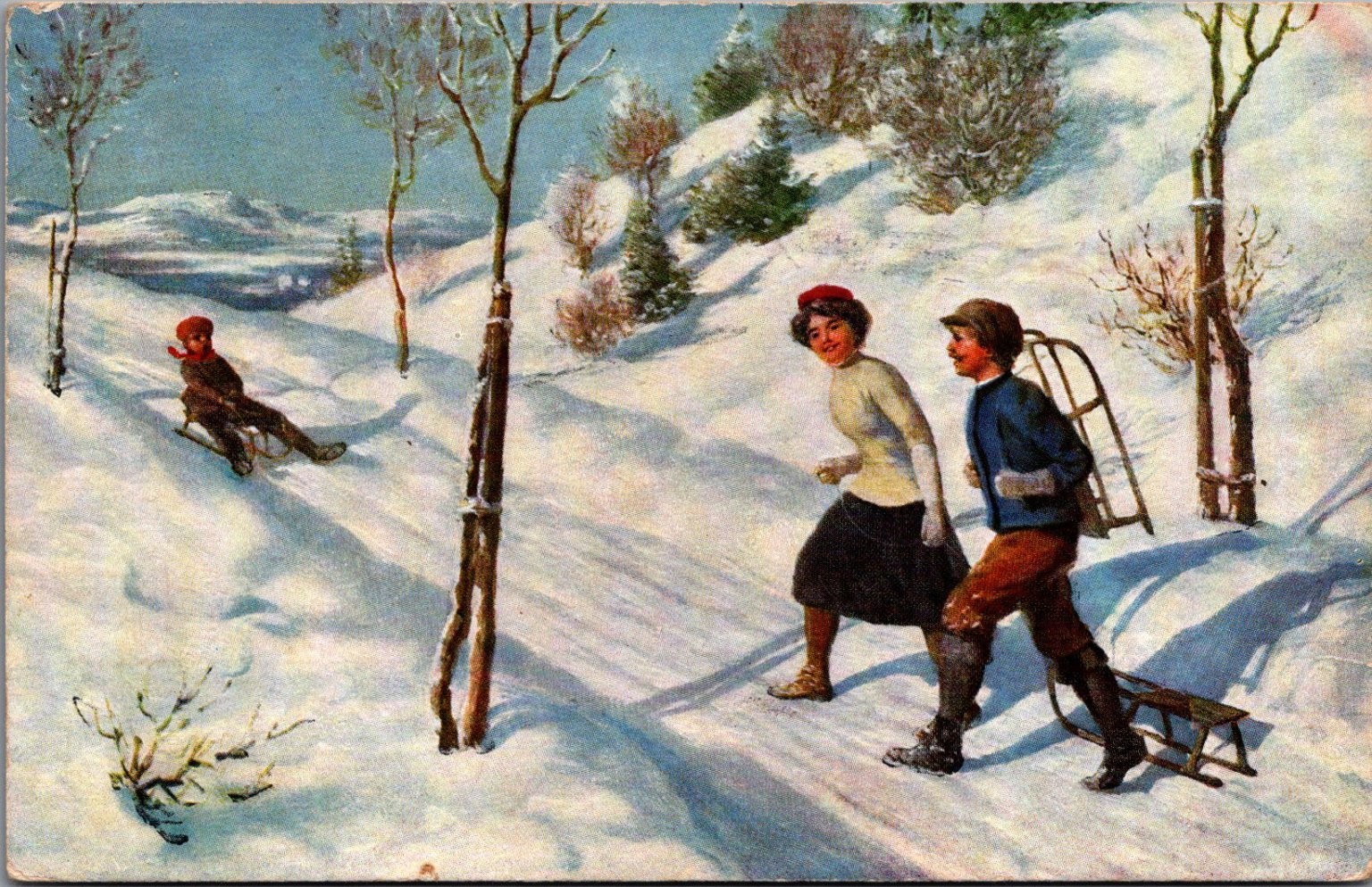 1910 Johnstown PA Winter Sledding Scene Postcard German American Art Series 782 1910 Johnstown PA Winter Sledding Scene Postcard German American Art Series 782