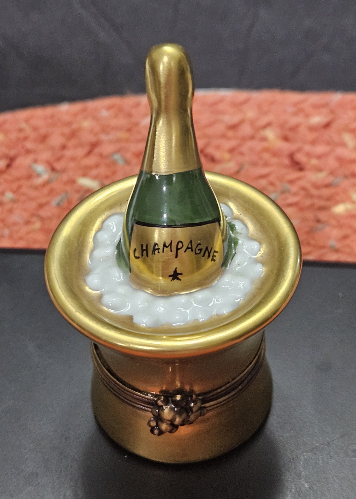 Limoges France Peint Main Champagne Ice Bucket Porcelain Trinket Box Gold VTG