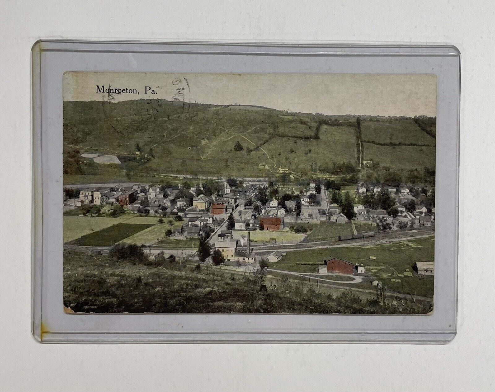 Vintage Monroeton PA 1914 Town View Antique Used Postcard w/ Top Loader