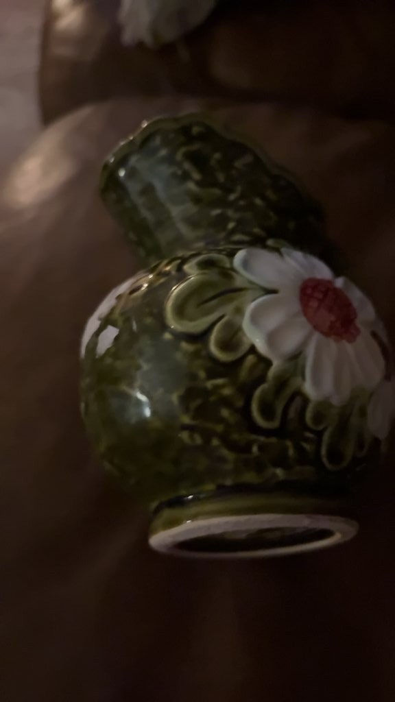 Vintage Green Majolica-Style Ceramic Daisy Pitcher