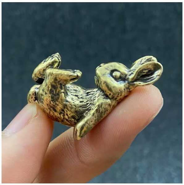 BRASS MINIATURE- Cute Playful Little Rabbit, Brass Statue