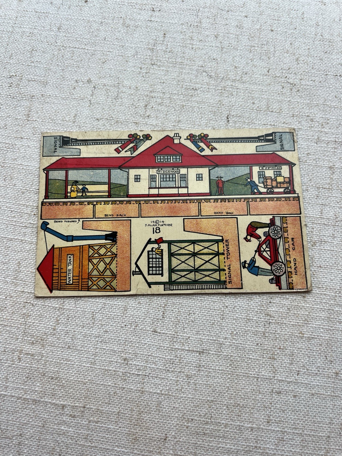 1914 J. Alan Fletcher Postcard #18 Cut Out Train Station
