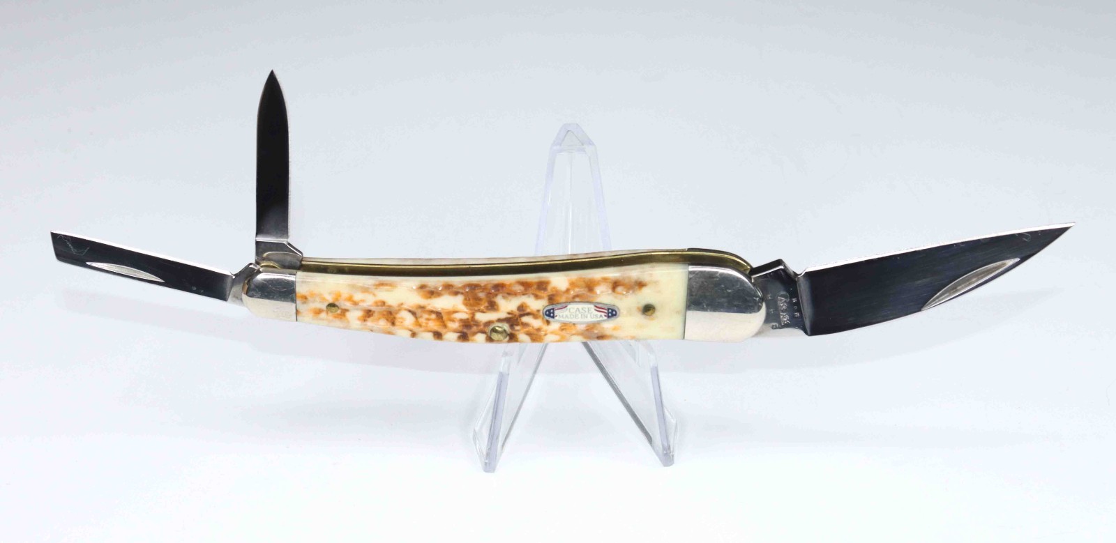 2004 Case XX 6355 WH Seahorse US Flag Shield Butternut Bone 3 Blade Pocketknife