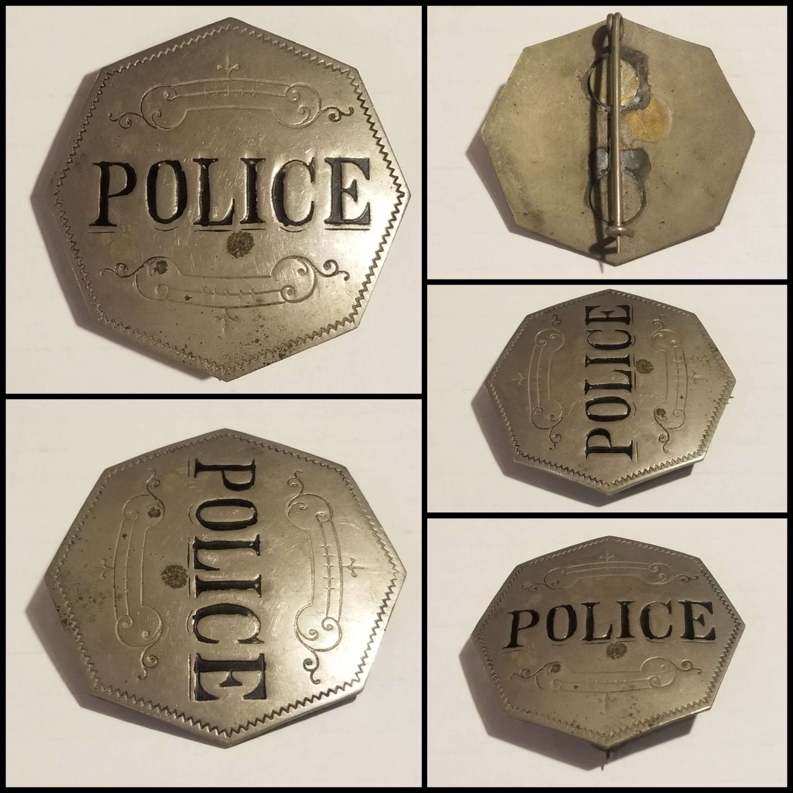 Vintage Obsolete Police Badge Ornate Octagonal Metal Collectible
