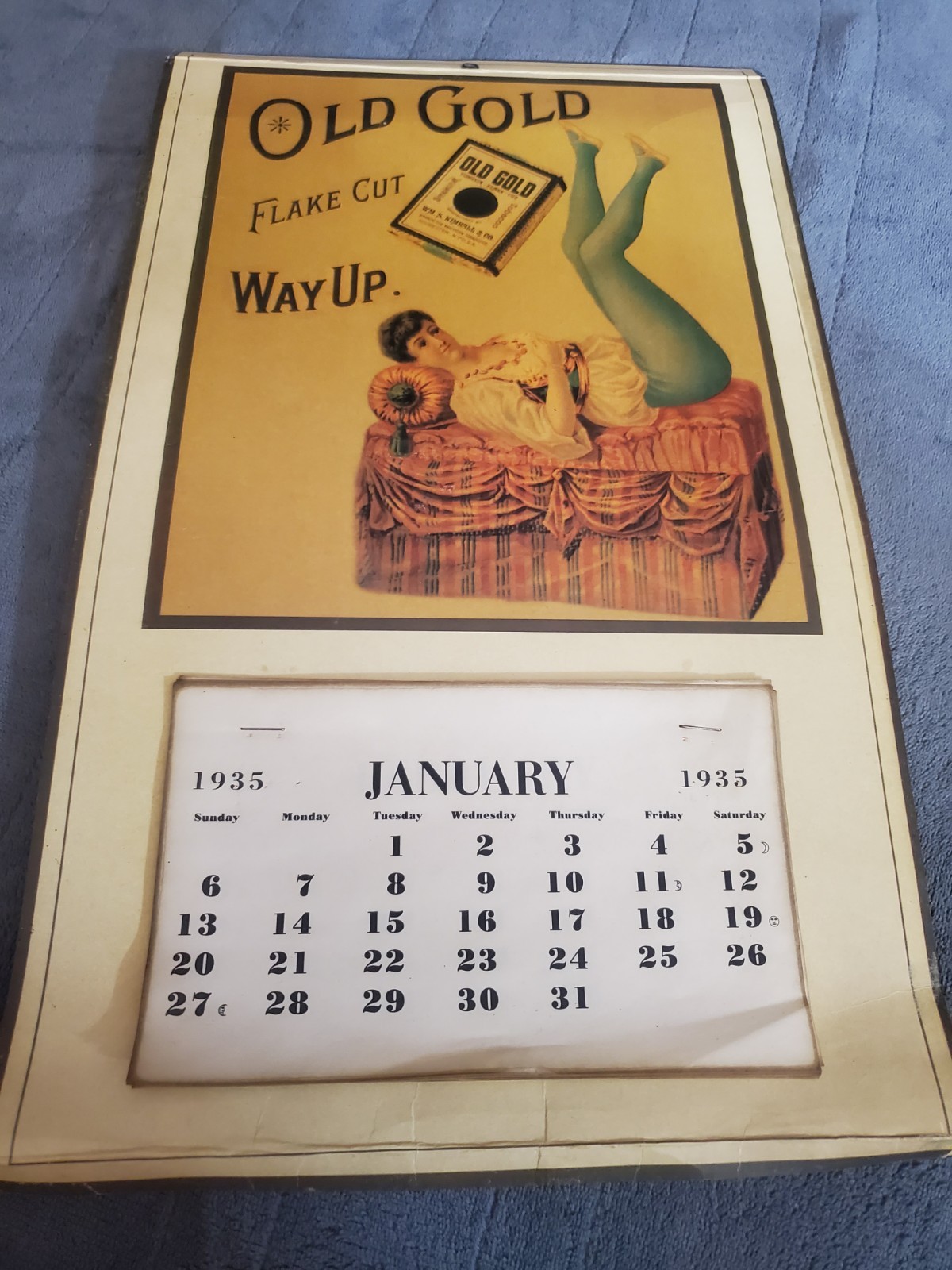Old Gold 1935 Advertising Calendar Yellow Blue Orange Tobacco Collectible