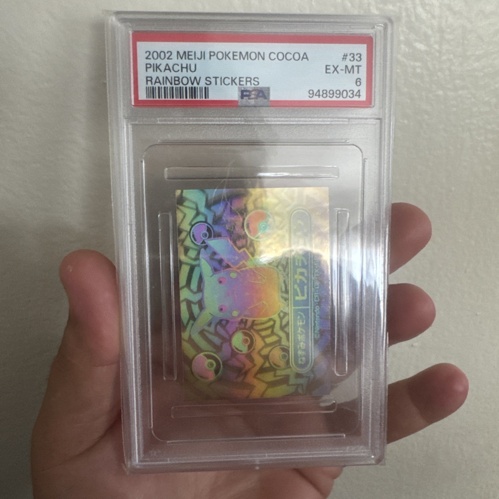 PIKACHU RAINBOW GOLD STICKER 2002 MEIJI POKEMON COCOA GRADED PSA 6