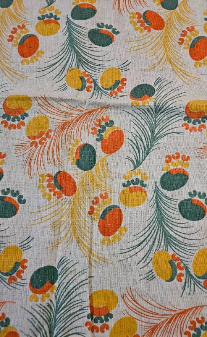 Vintage Feedsack Fabric Novelty Floral Orange Green Red 12 x 38