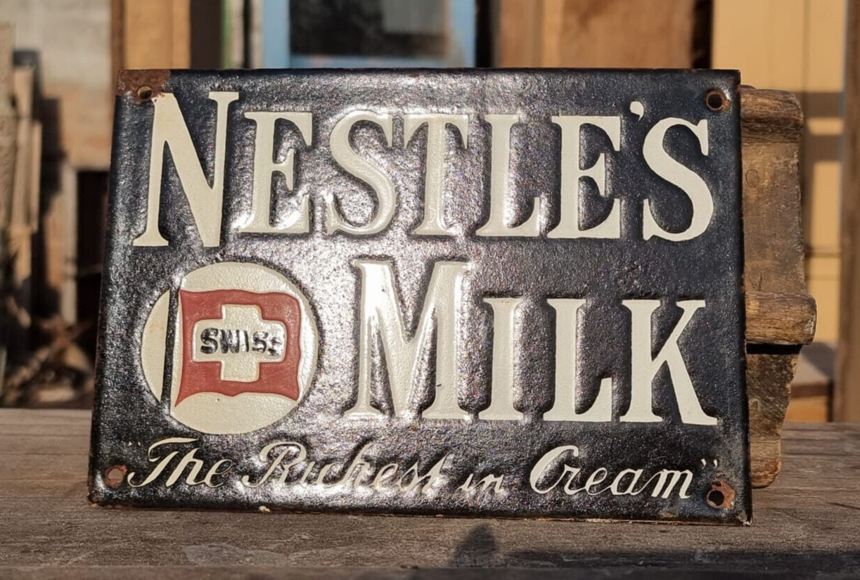 Vintage Old Antique Rare Nestle's Milk Porcelain Enamel Sign Board Collectible