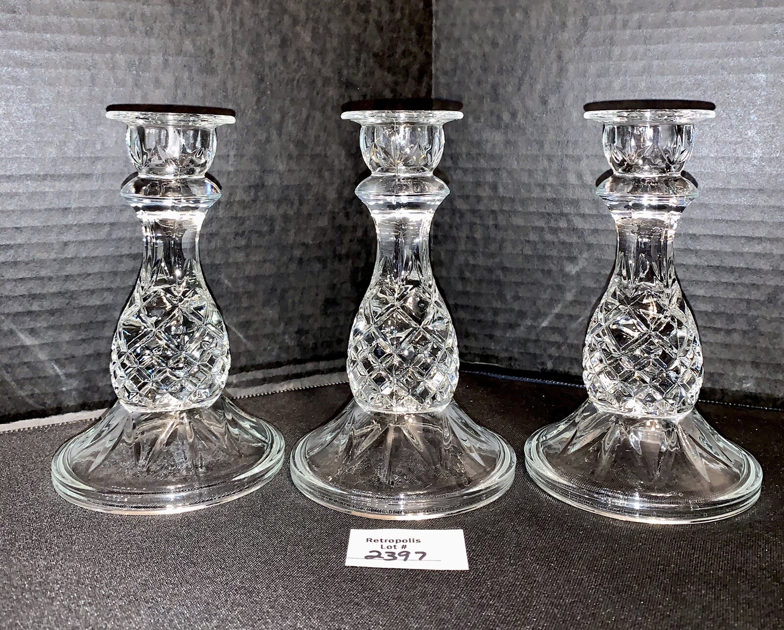 3 Indiana Glass Cambridge Pineapple Pattern Candlestick Holders Vintage