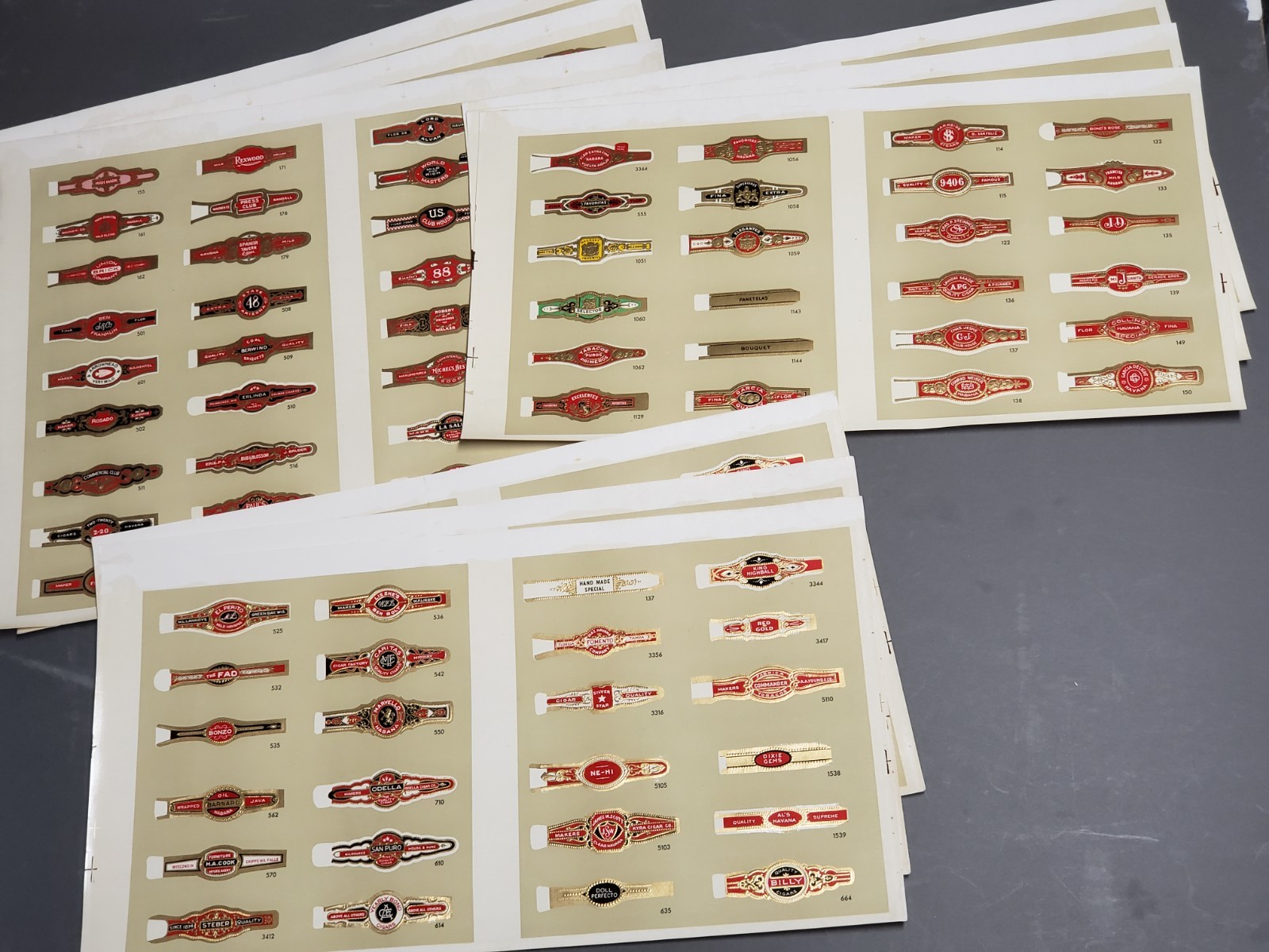 Vtg Early 1900s Lot of 9 CIGAR Band Label Sheets -252 Bands, 84 Different Bands