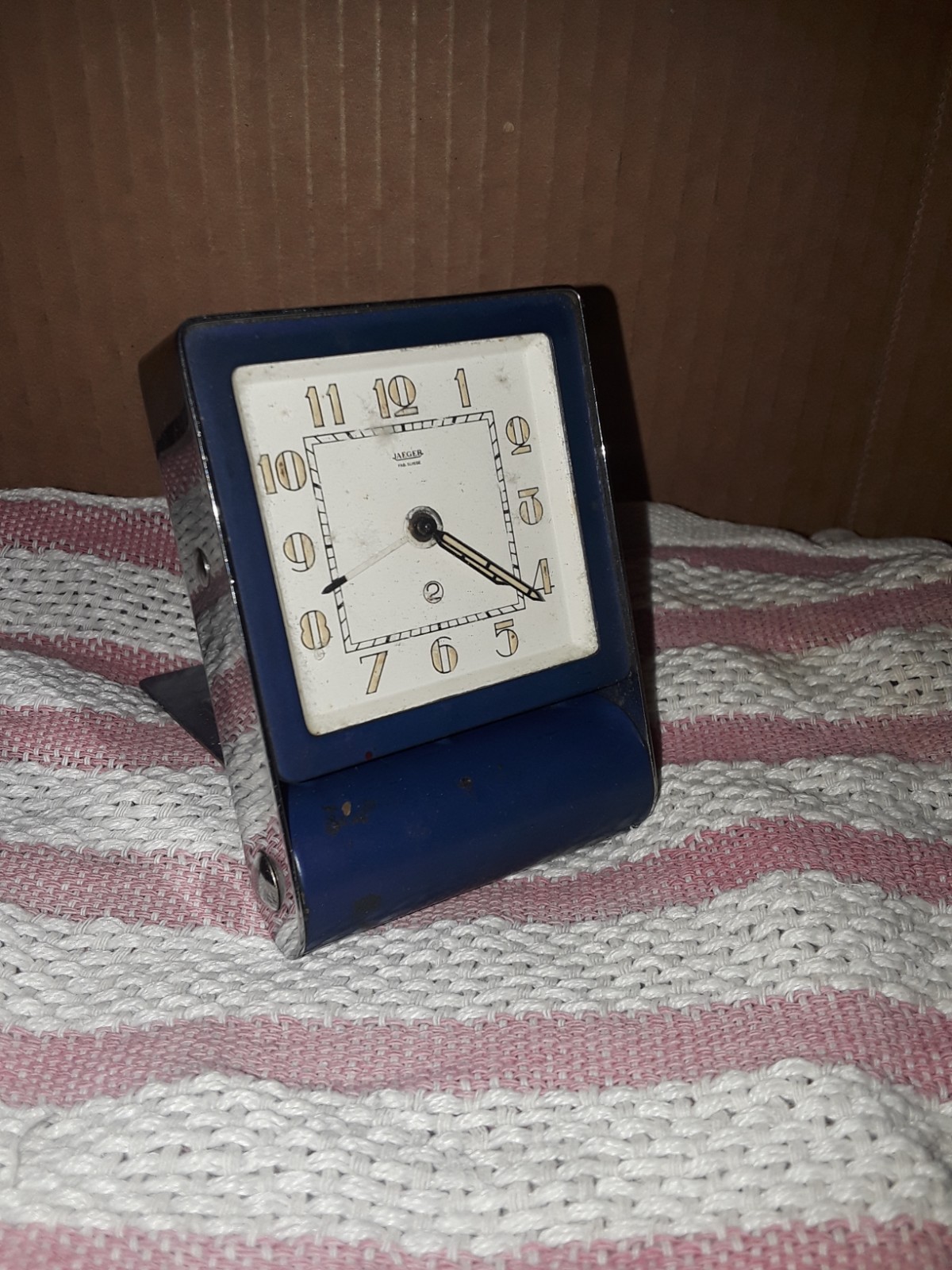 Vintage Jaeger LeCoultre JLC 2-Day Travel Alarm Clock - Running Blue / Chrome