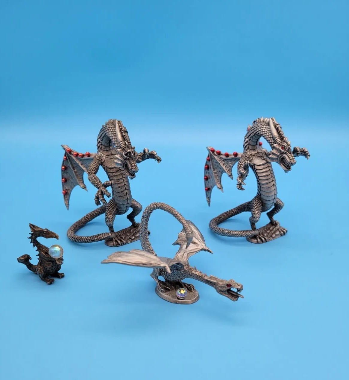 TSR/Rawcliffe/Partha Rearing Winged Pewter Dragon PP1230 Red Jeweled Wings PP242