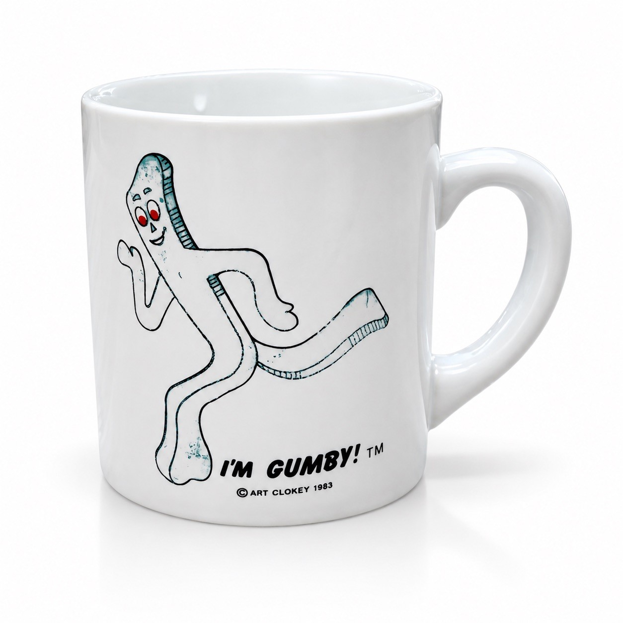 Vintage 1983 Gumby Coffee Mug Art Clokey Im Gumby White Ceramic Cartoon Korea 
