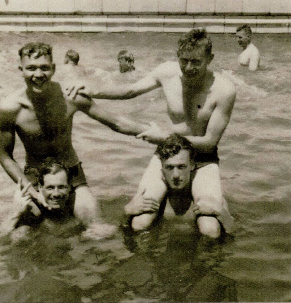 Four Young Men Playing in a Pool gay man's collection 4x4 1950s