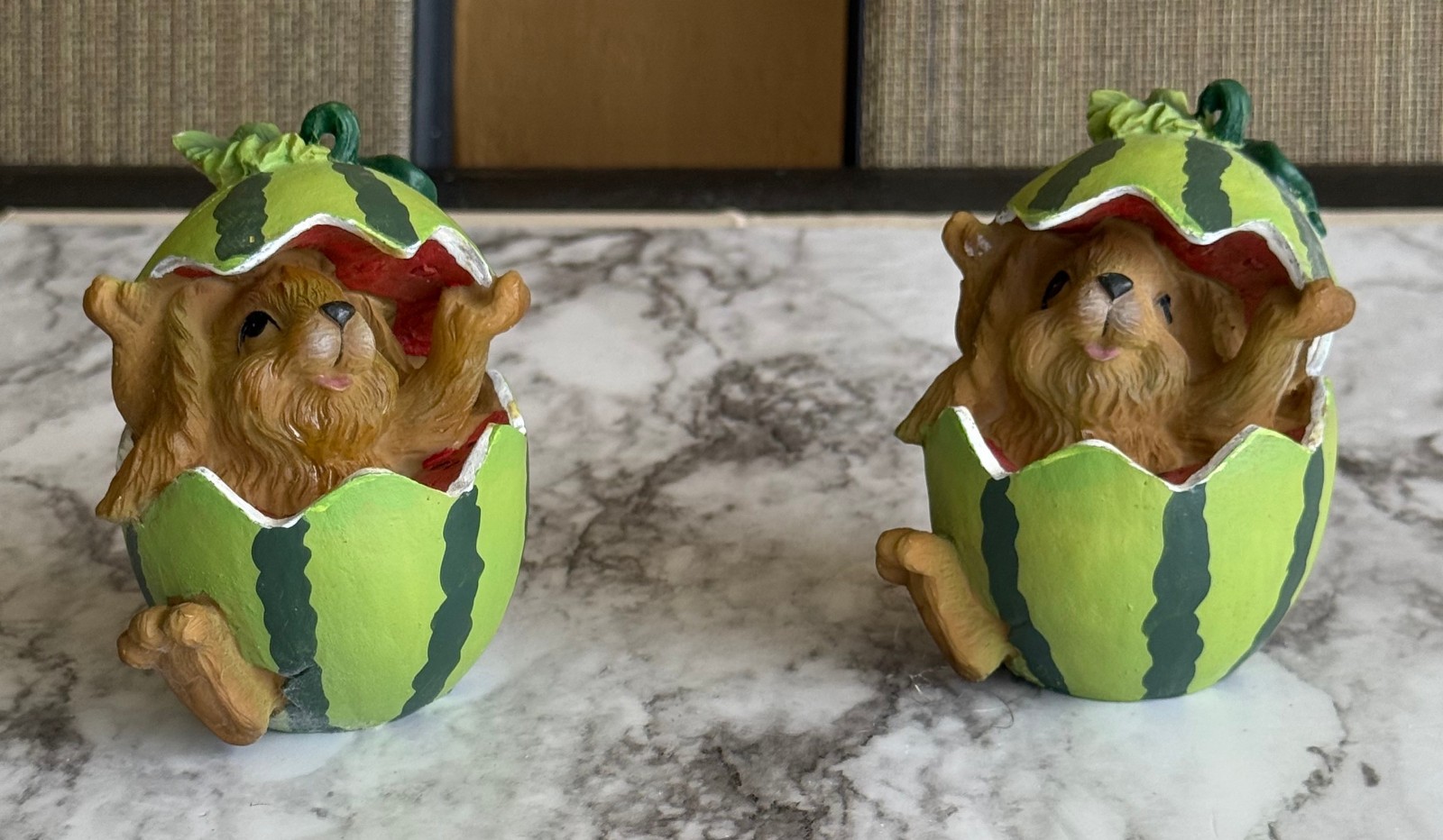 SET OF TWO VTG. WATERMELON SURPRISE RABBIT BUNNY FIGURINE