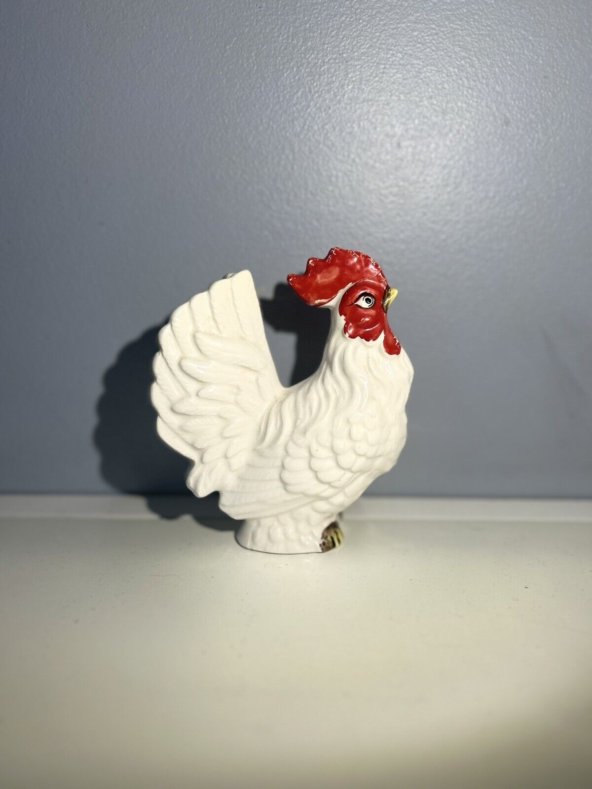Vintage Hen Clay Statue | White with Red head, lightweight with minor defects