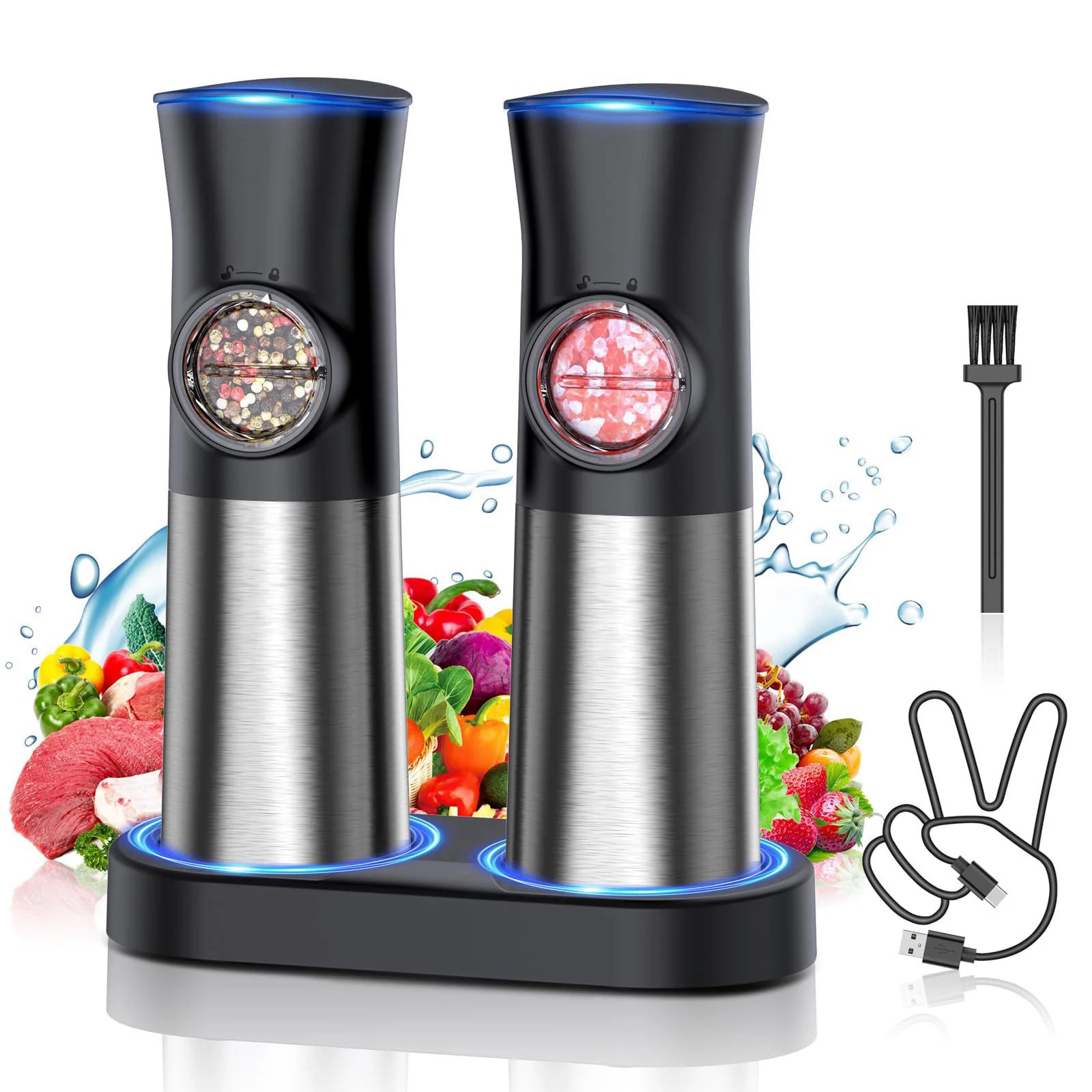 Gravity Electric Salt and Pepper Grinder Set USB