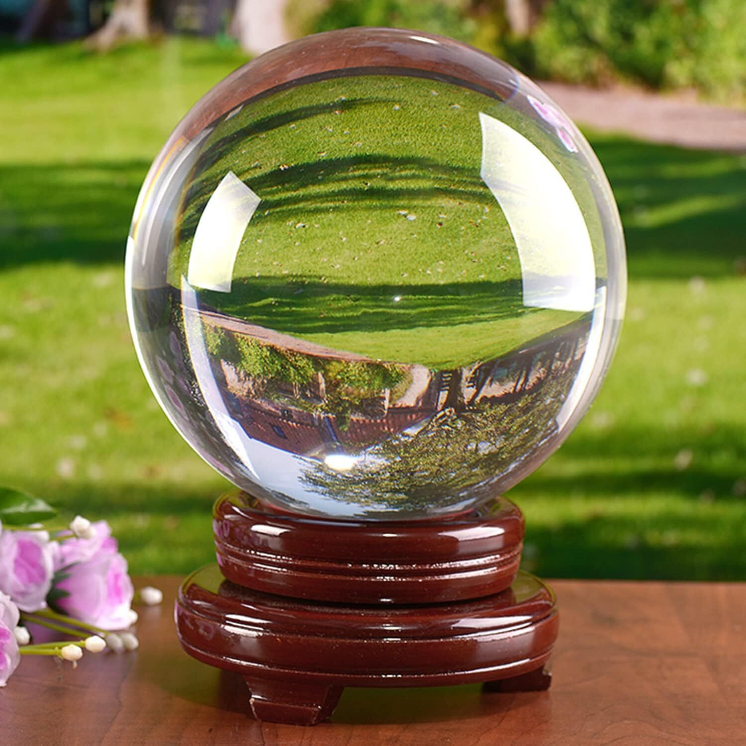 Clear Crystal Sphere K9 Ball 150/200mm with Wooden Stand Meditation Healing