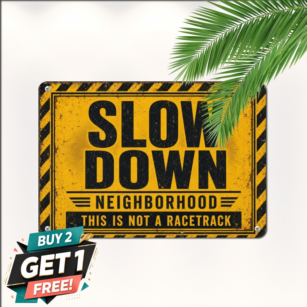 Slow Down Residential Safety Sign Caution Street Road Metal Tin Plaque