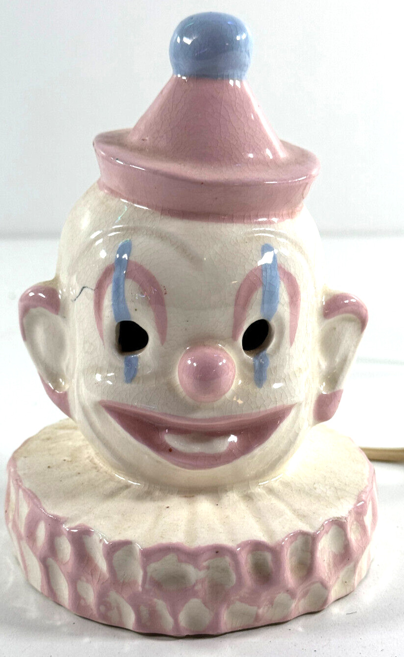vtg RARE 1950's Bell Products ceramic Clown Lamp Nightlight Hollywood