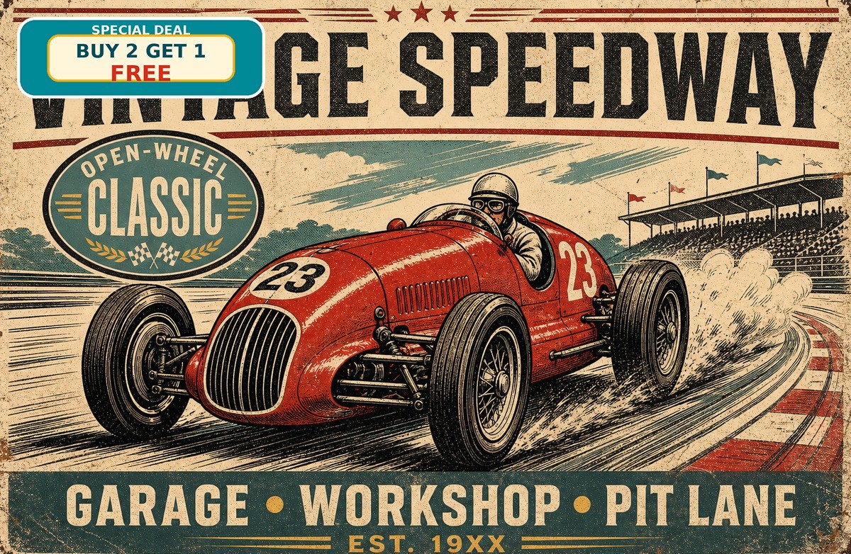 Nostalgic Racing Theme Metal Sign Vintage Car Garage Wall Decor Art