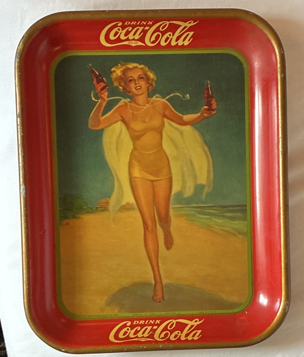 Coca-Cola 1937 Drink Coca-Cola Beach Girl Serving Tray Coca-Cola 1937 Drink Coca-Cola Beach Girl Serving Tray