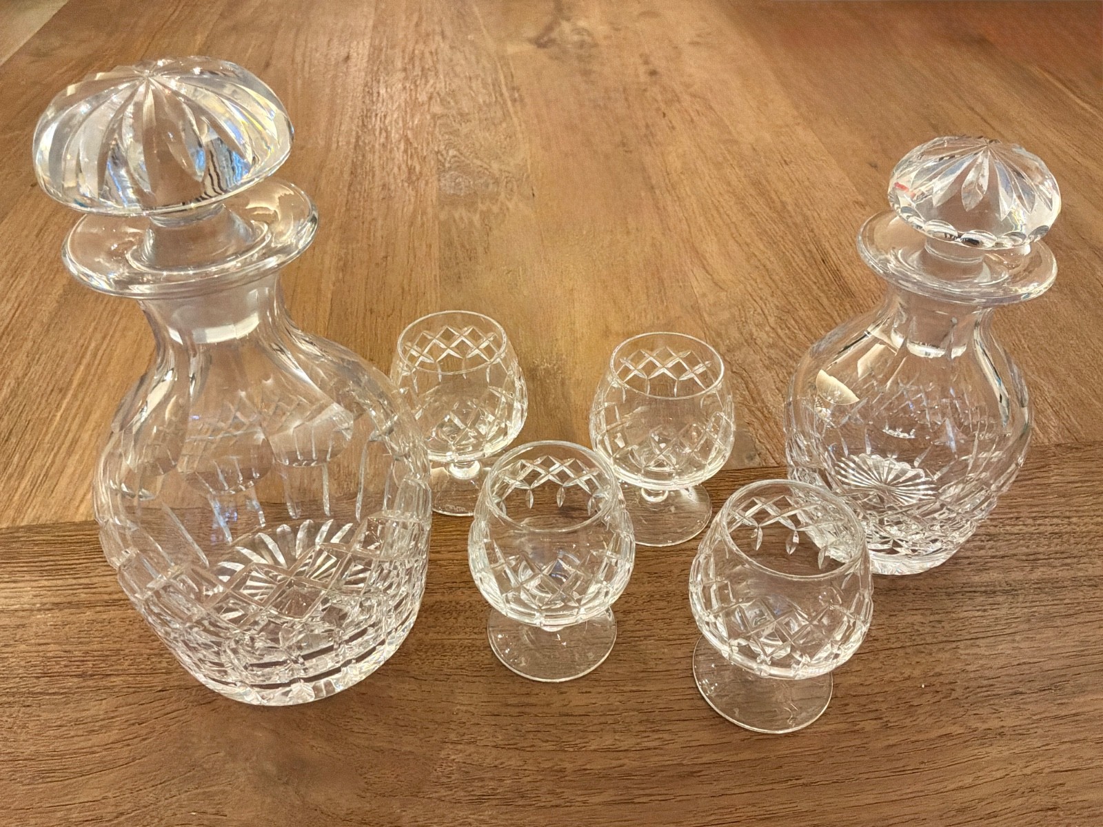 Vintage Cartier Tudor Crystal 2 Decanter Set With 4 Snifters Vintage Cartier Tudor Crystal 2 Decanter Set With 4 Snifters
