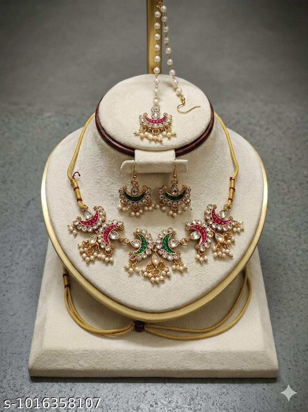 Indian Bollywood Gold FN Rajwadi Kundan Pearl Choker Necklace Ethnic Jewelry Set